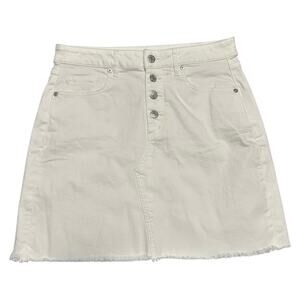 NWT LOFT Frayed Button Front Denim Skirt Women’s 6 White Preppy Classic Nautical